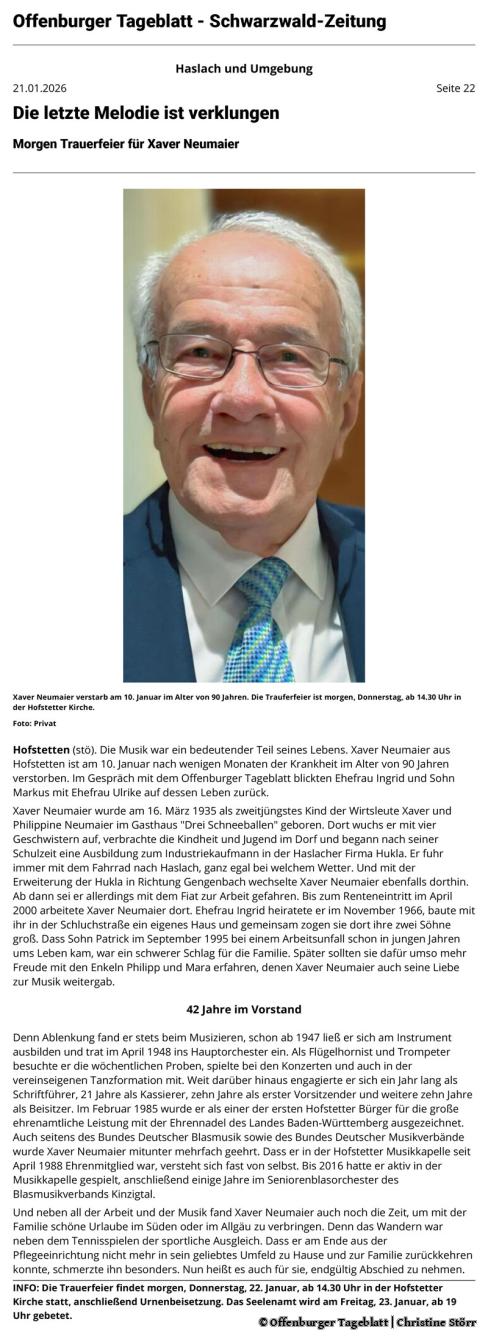 Nachruf Xaver Neumaier